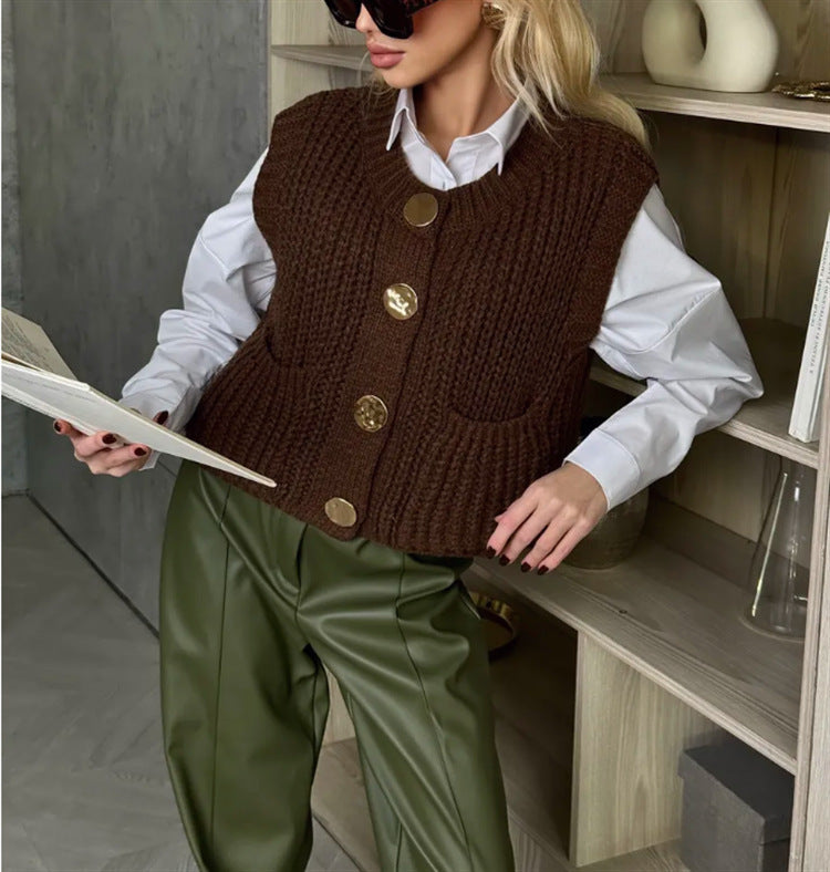 Women's Button Thick Knitted Short Cardigan