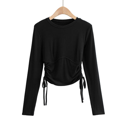 Side drawstring long sleeve T-shirt