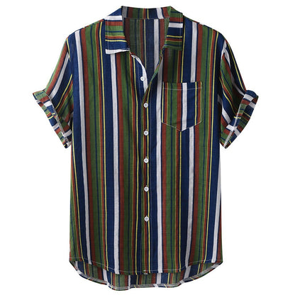 Hawaiian Striped Casual Shirt Vibrant Island Elegance