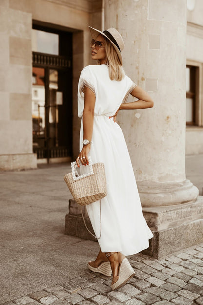 Ladies Fashion Lace Short Sleeve Long Dress