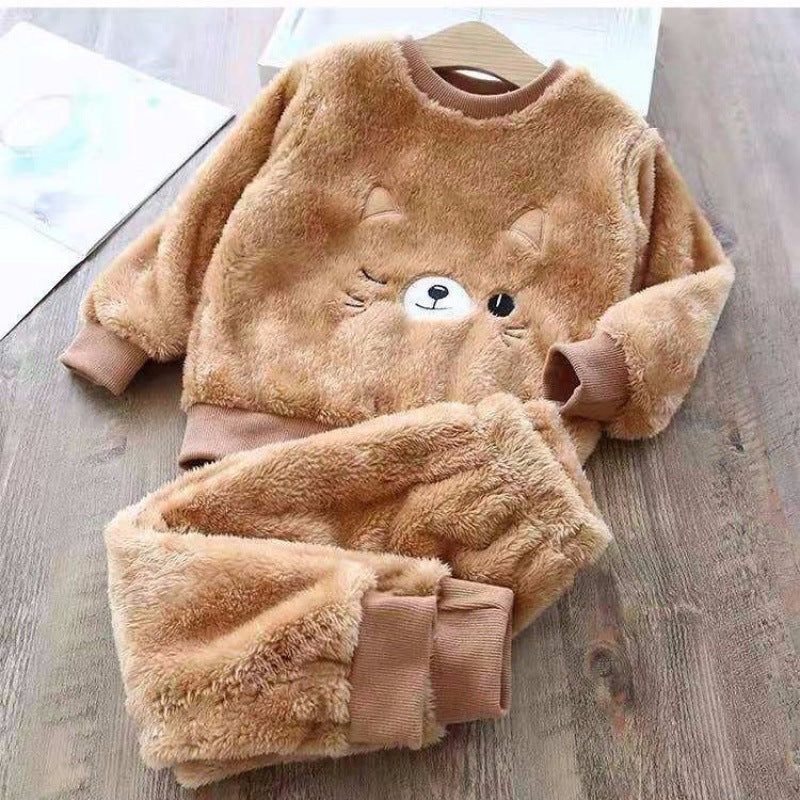 The Thickened Plush: Coral Fleece Children’s Home Clothes