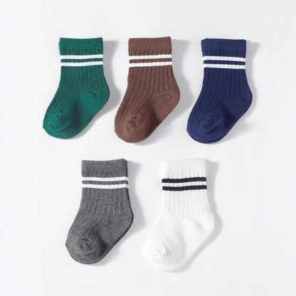 College Style Boys And Girls Middle Tube Cotton Socks 5 Pairs