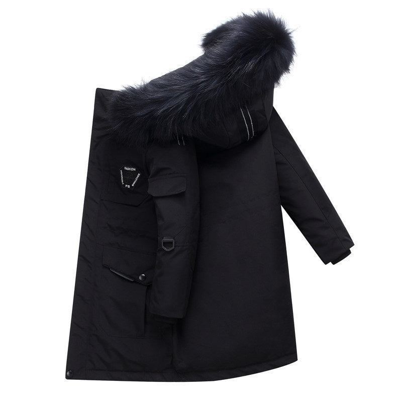 The Grand Arctic: Plus-Size Fur-Collar Mid-Length Down Jacket
