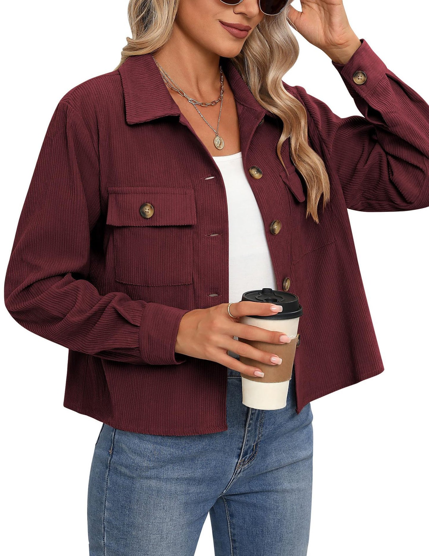 Women's Fashion Casual Short Short Corduroy Button Jacket