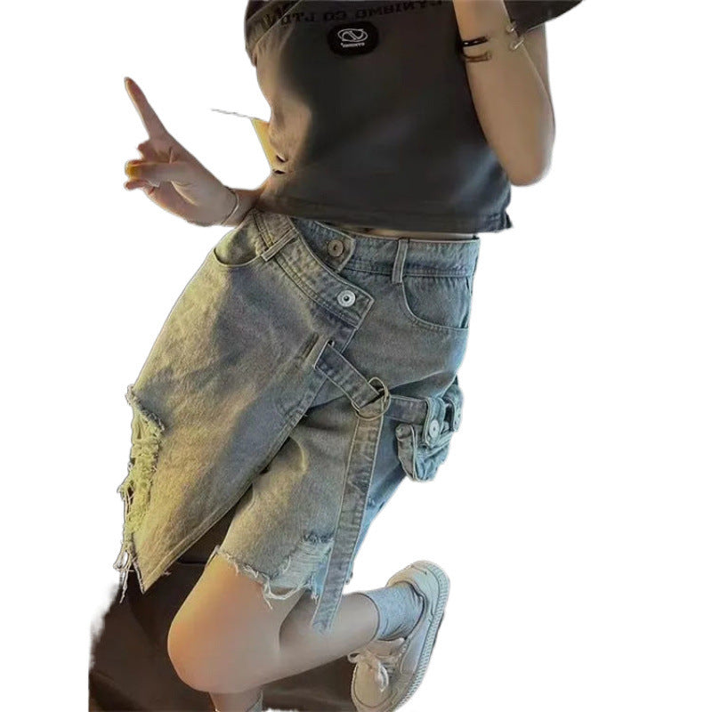 Irregular Ripped Denim American High Street Hot Girl Shorts