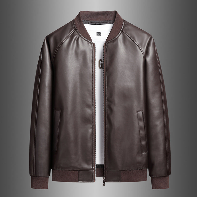 Mens Slim Fit Trendy Handsome Washed Leather Jacket Distressed Refinement