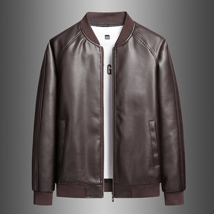 Mens Slim Fit Trendy Handsome Washed Leather Jacket Distressed Refinement