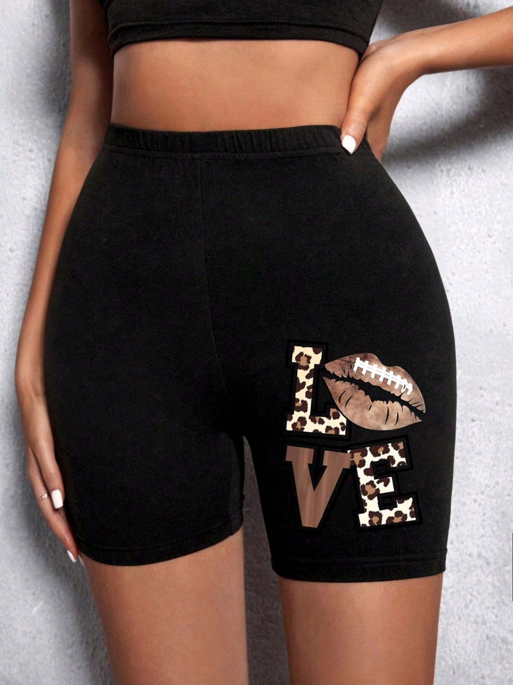 Summer Woman Tight Shorts Leopard Heart And Love Letter Grap