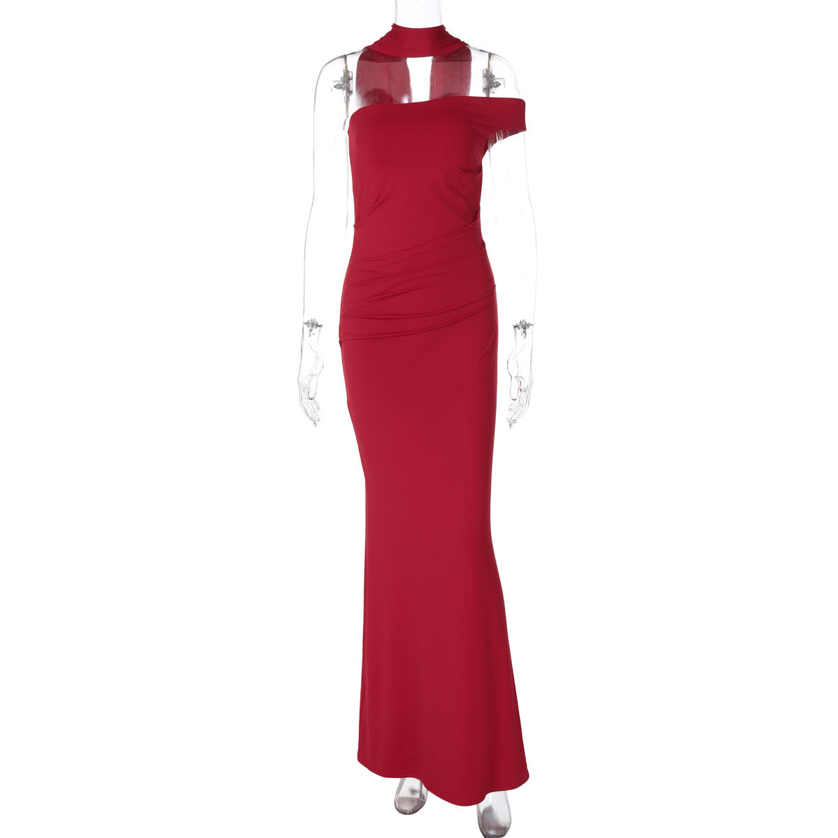 Women's Slim Fit Backless Ribbon One-shoulder Tube Top Dress