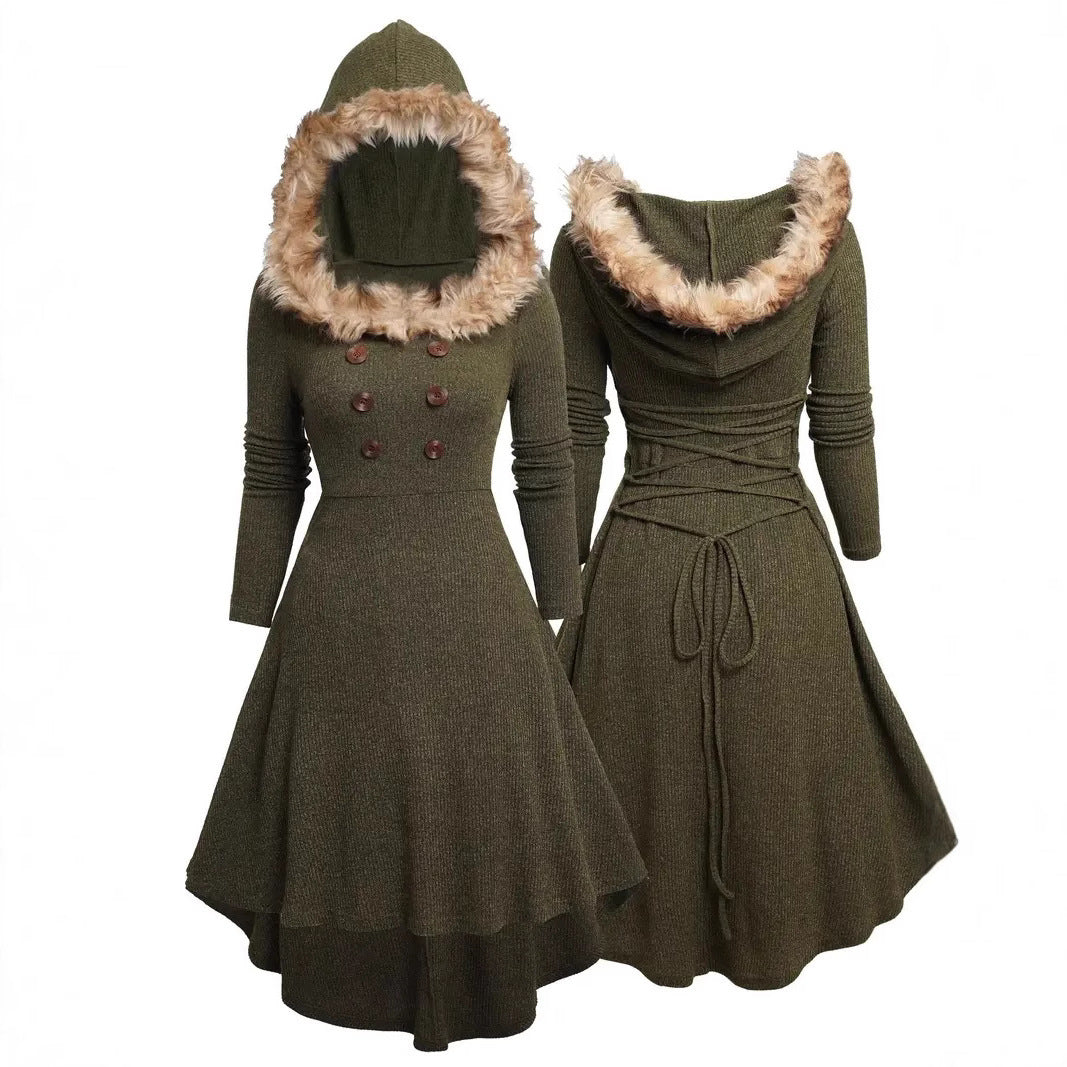 Christmas Women's Vintage Long Sleeve Plush Patchwork Retro Dress