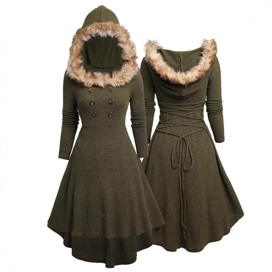 Christmas Women's Vintage Long Sleeve Plush Patchwork Retro Dress