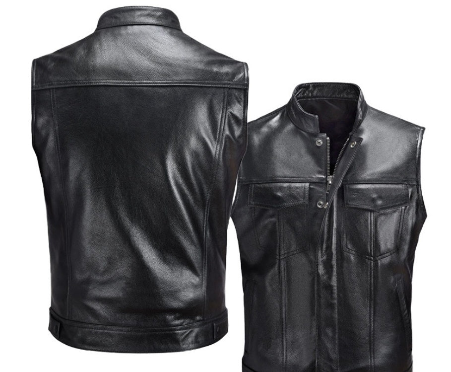 Vest Button Motorcycle Casual Leather Waistcoat Plus Size Rugged Versatility