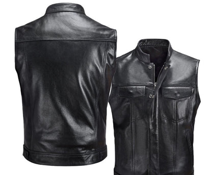Vest Button Motorcycle Casual Leather Waistcoat Plus Size Rugged Versatility