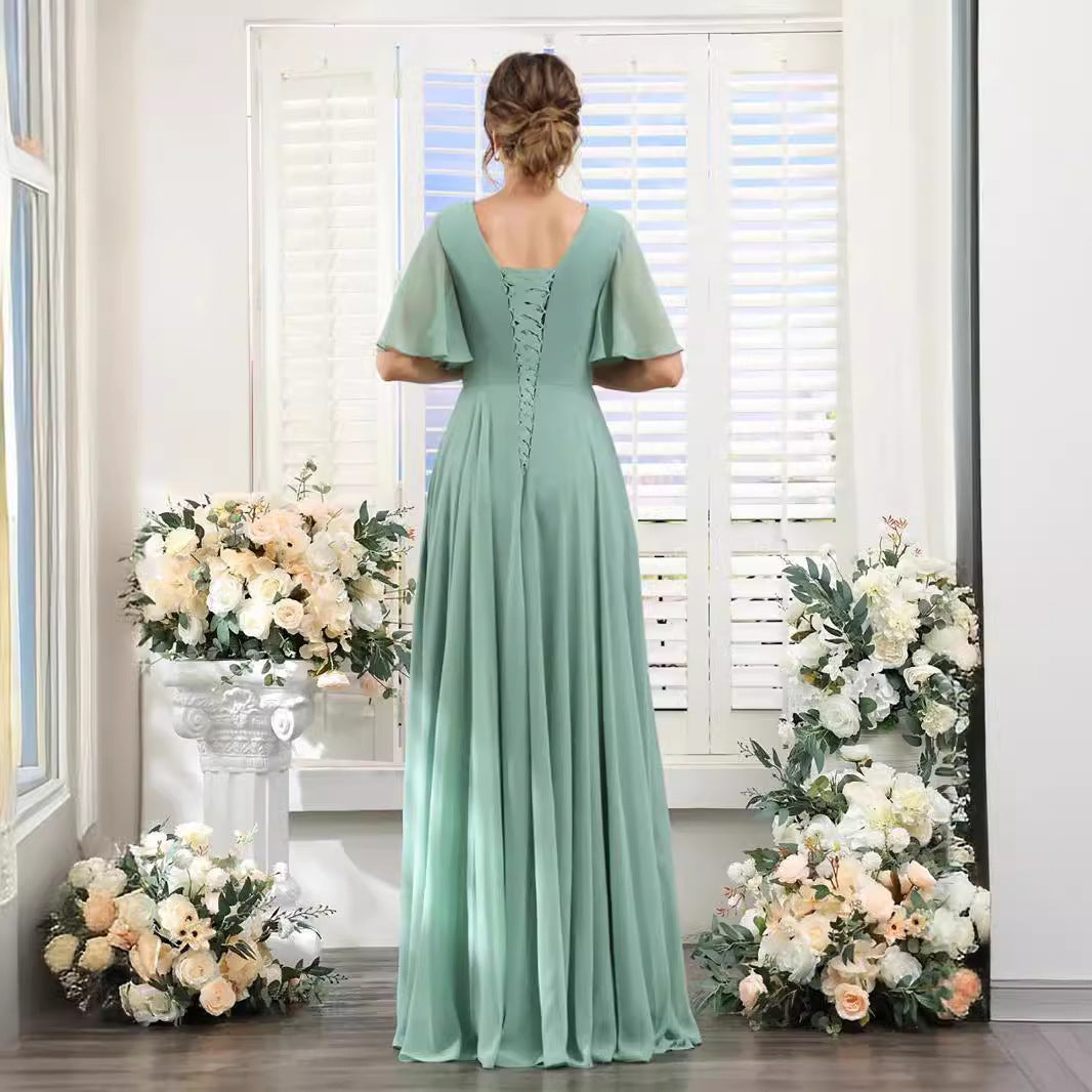 Split Mixed Satin Banquet Evening Long Dress