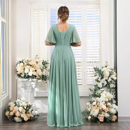 Split Mixed Satin Banquet Evening Long Dress