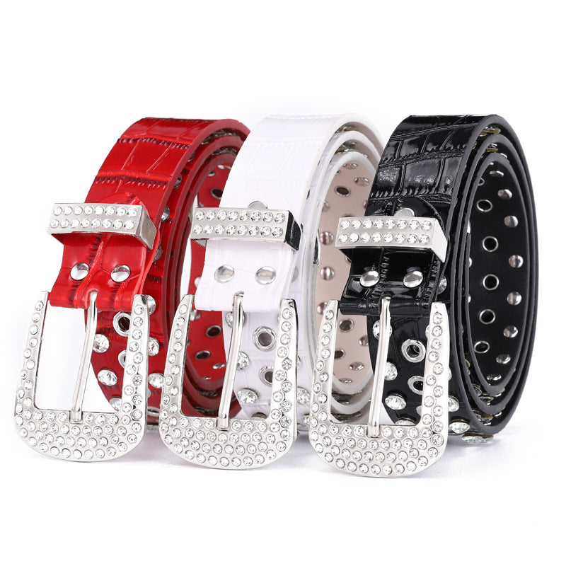 Buckle Three-piece Diamond Belt Female Leisure Rhinestone