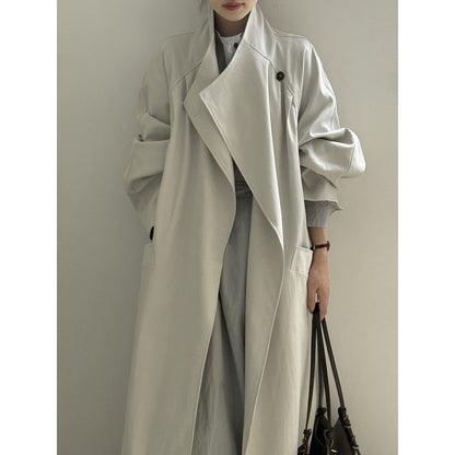 Retro Lapels One Button Mid-length Trench Coat Women's Belt Coat