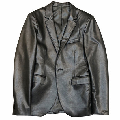 New Polo Collar Solid Color Leather Jacket Korean Slim PU Men Refined Monochrome