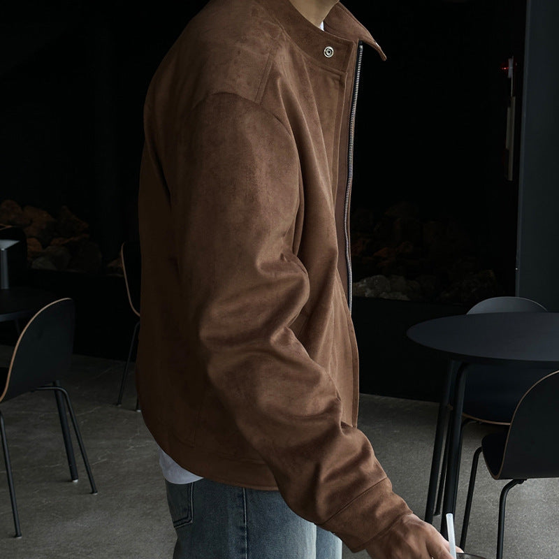 Brown Maillard Stand-Up Collar Jacket Rich Patina Depth