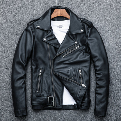 Pure Cowhide Biker Leather Jacket Authentic Premium Hide