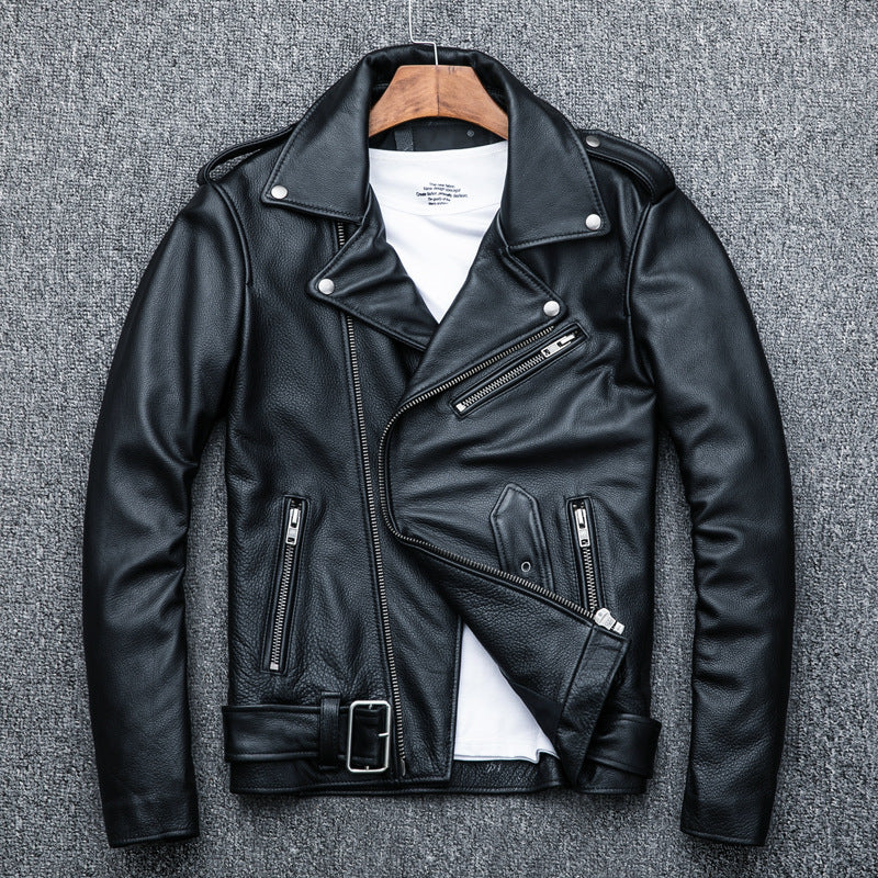 Pure Cowhide Biker Leather Jacket Authentic Premium Hide