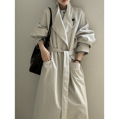 Retro Lapels One Button Mid-length Trench Coat Women's Belt Coat