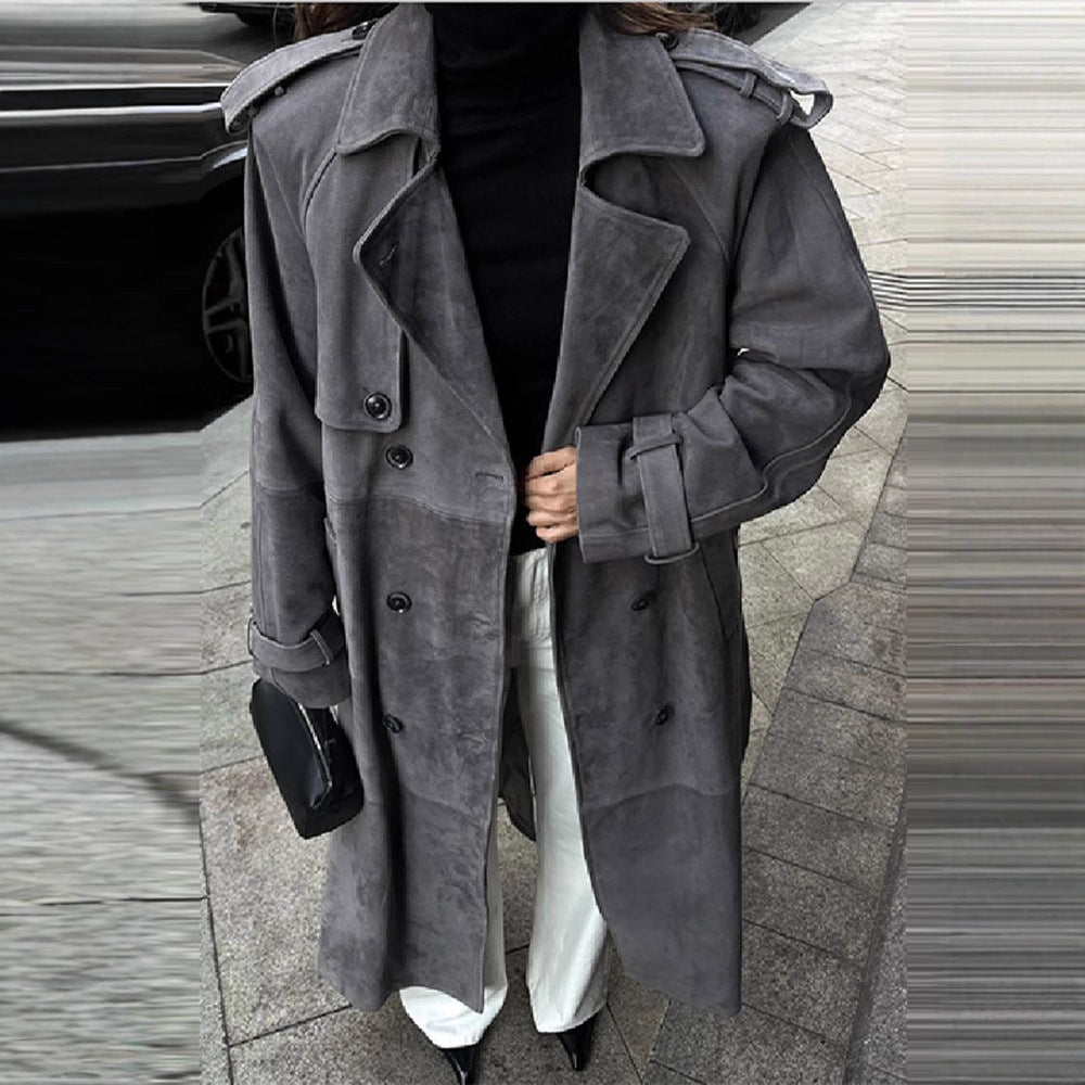 New Temperament Commute Double Breasted Mid-length Loose Woolen Coat