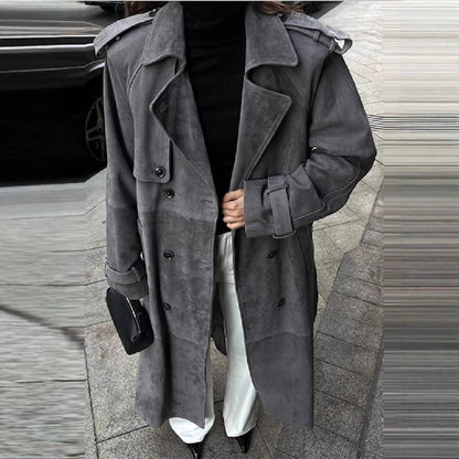 New Temperament Commute Double Breasted Mid-length Loose Woolen Coat