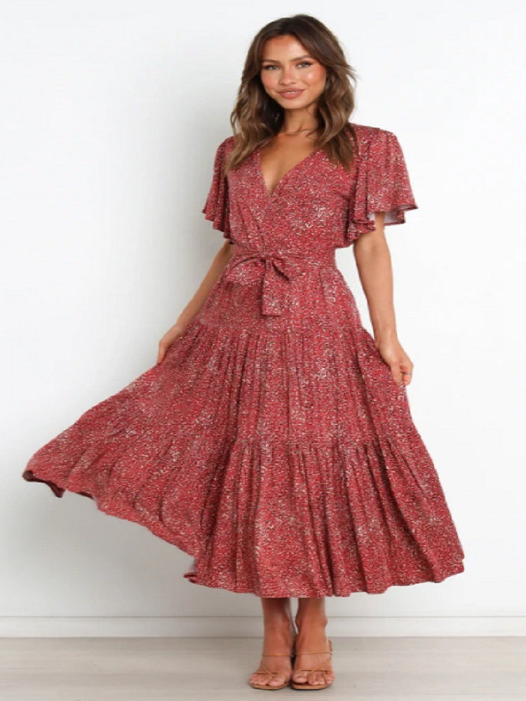 Ladies Fashion Short Sleeve Printed Dress