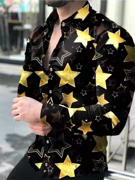 New Street Fashion European And American Youth Long Sleeve Shirt 3D Printed Casual Slim Fit Men Irregular Pattern Print