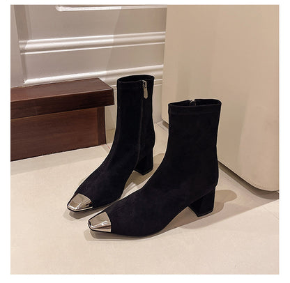 Fashion Elegant Square Head French Chunky Heel Boots