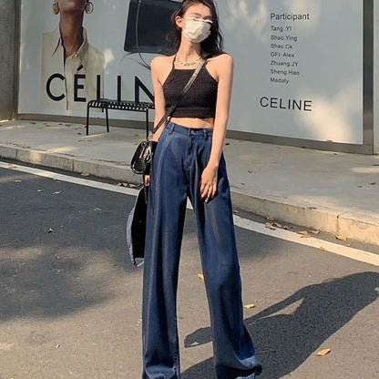 Summer Thin Dark Blue Jeans For Women