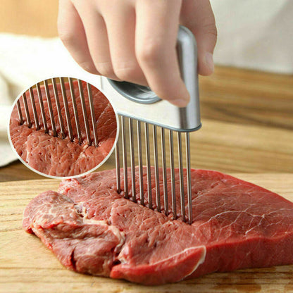 Stainless Steel Onion Holder & Slicer | Safe Tomato & Vegetable Cutting Guide