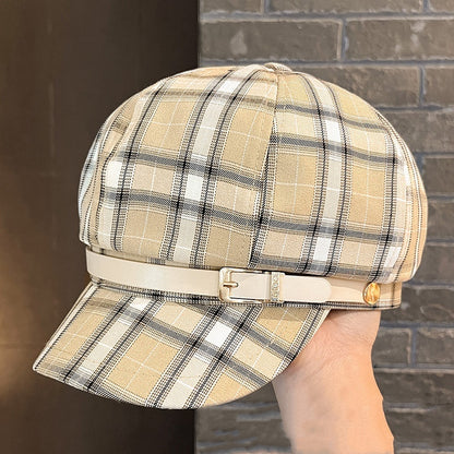 British Retro Plaid Octagonal Hat Women's Spring And Summer