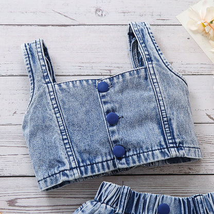 Girls' Denim Camisole Watermelon Shorts Suit