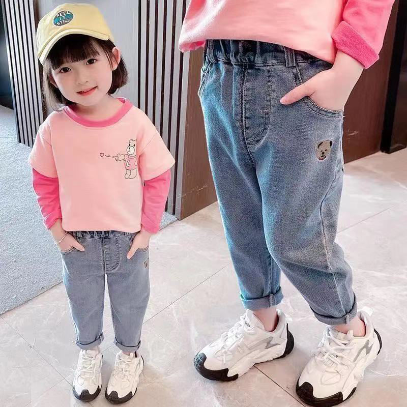 Spring Autumn Casual Girls Jeans Fashionable Trousers Playful Elegance