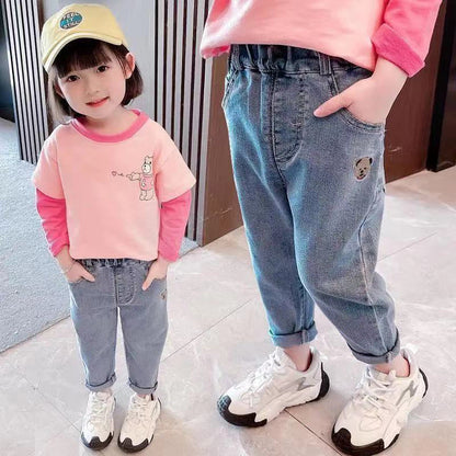 Spring Autumn Casual Girls Jeans Fashionable Trousers Playful Elegance