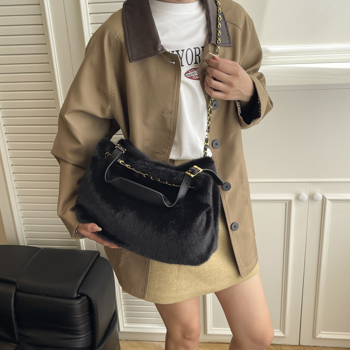 Large Capacity Fur Bag Women's Shoulder Messenger Bag