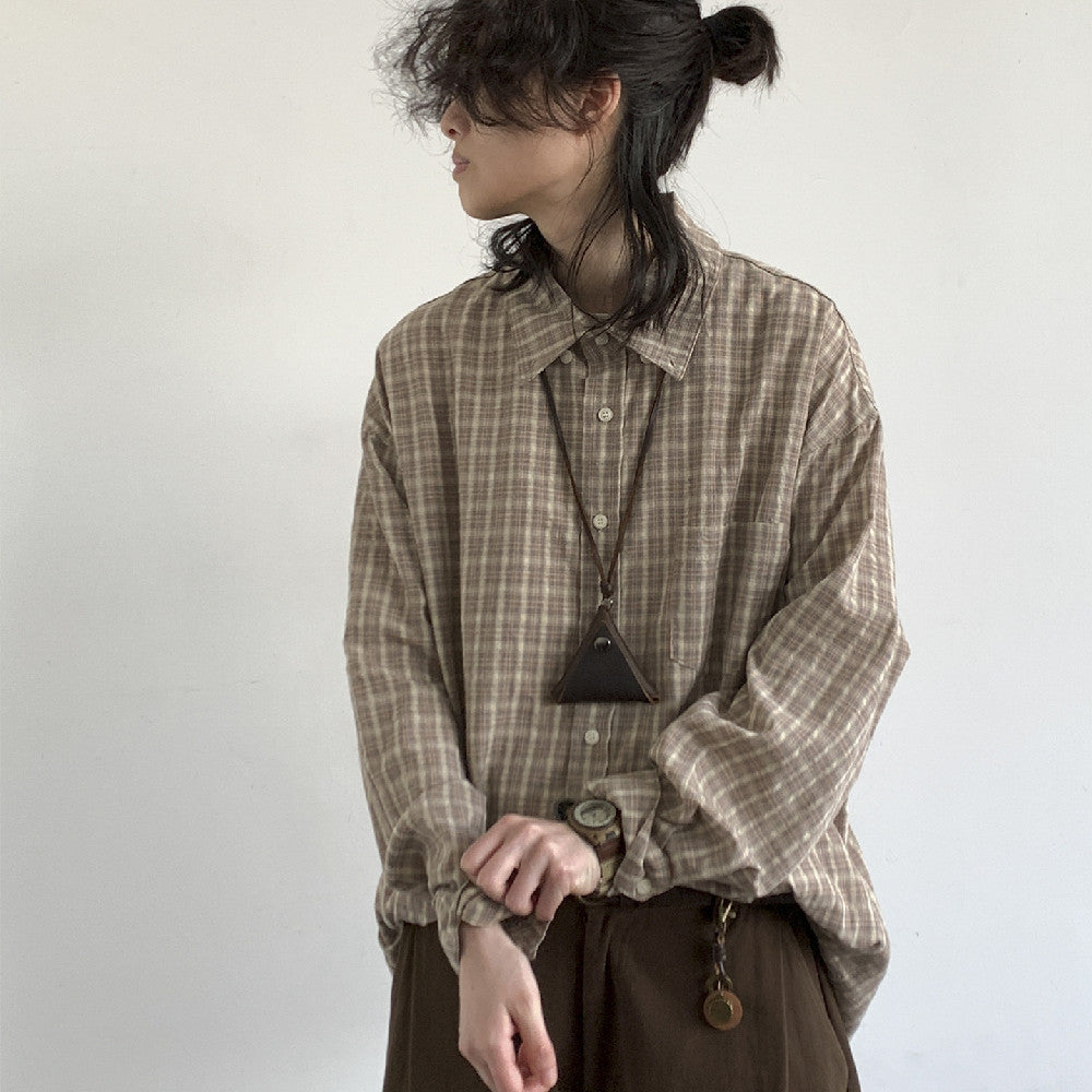 Retro Long Sleeve Plaid Shirt For Men