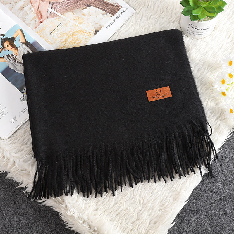 Solid Color Cashmere-like Bristle Scarf Ladies Tassel Warm Gift