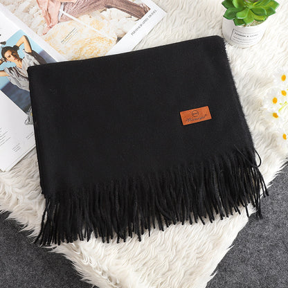 Solid Color Cashmere-like Bristle Scarf Ladies Tassel Warm Gift