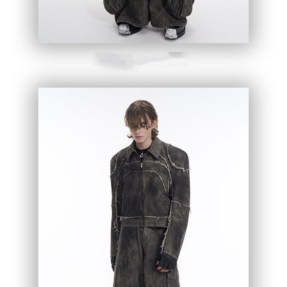 Short Gray Padded Shoulder Denim Coat Sculpted Neutral Edge
