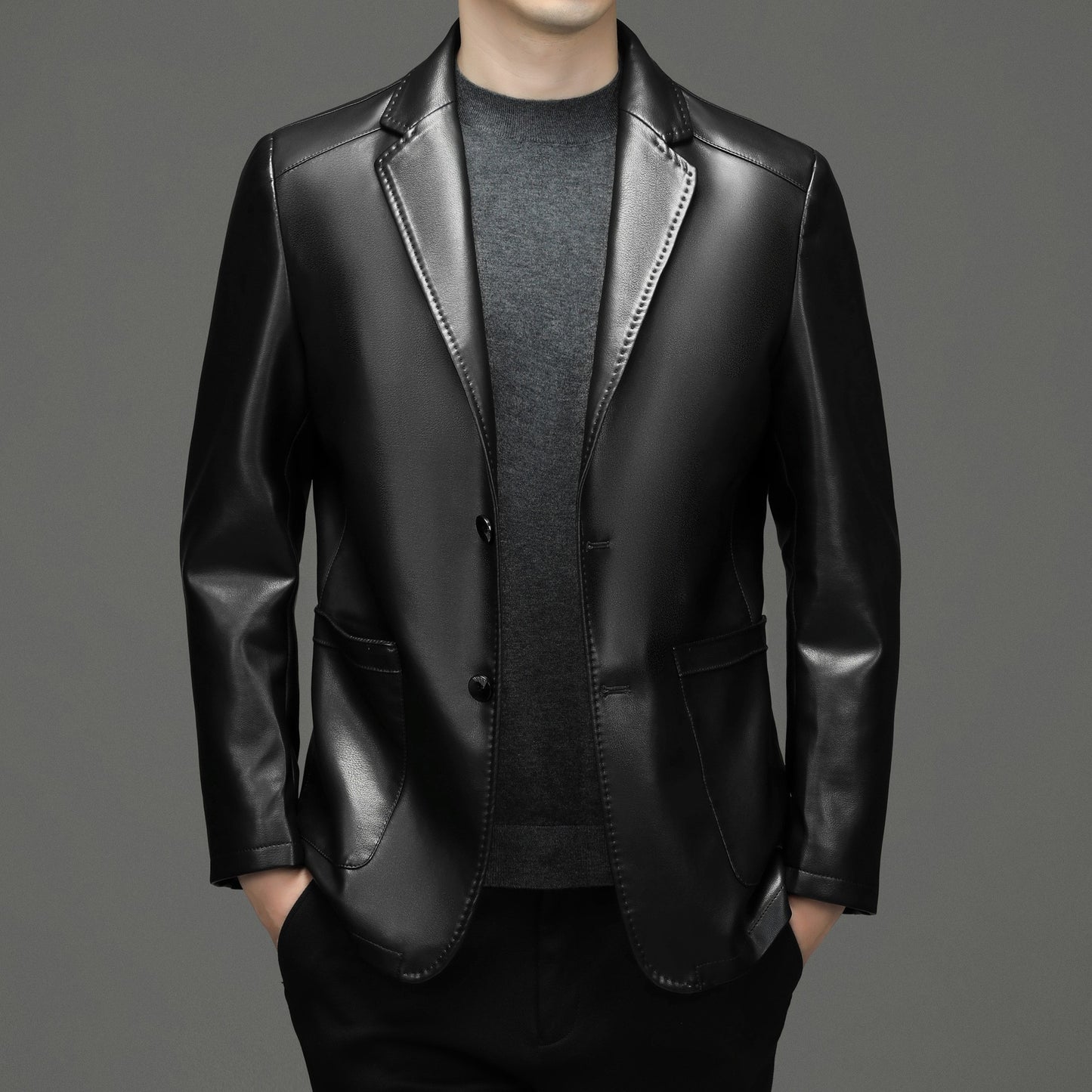 Sheepskin Suit Collar Mens Autumn Winter Leather Jacket Plush Refinement