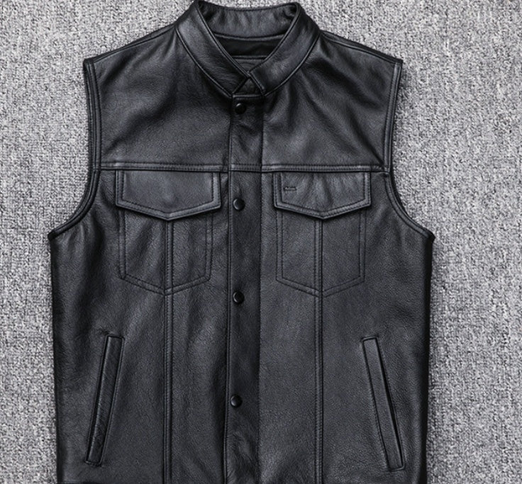 Vest Button Motorcycle Casual Leather Waistcoat Plus Size Rugged Versatility