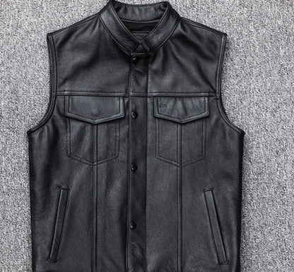 Vest Button Motorcycle Casual Leather Waistcoat Plus Size Rugged Versatility