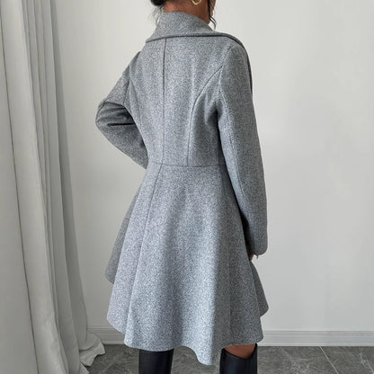 Wool Coat With A Cinched Waist Dress Design, Elegant Long Sleeves