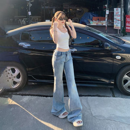 American Retro Low Waist Hot Girl Bell-bottom Pants Slim Fit Slimming Stretch All-matching Jeans