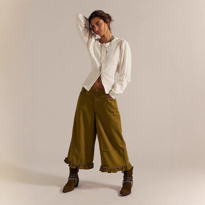 New Women's Wide-leg Cropped Lace Jeans