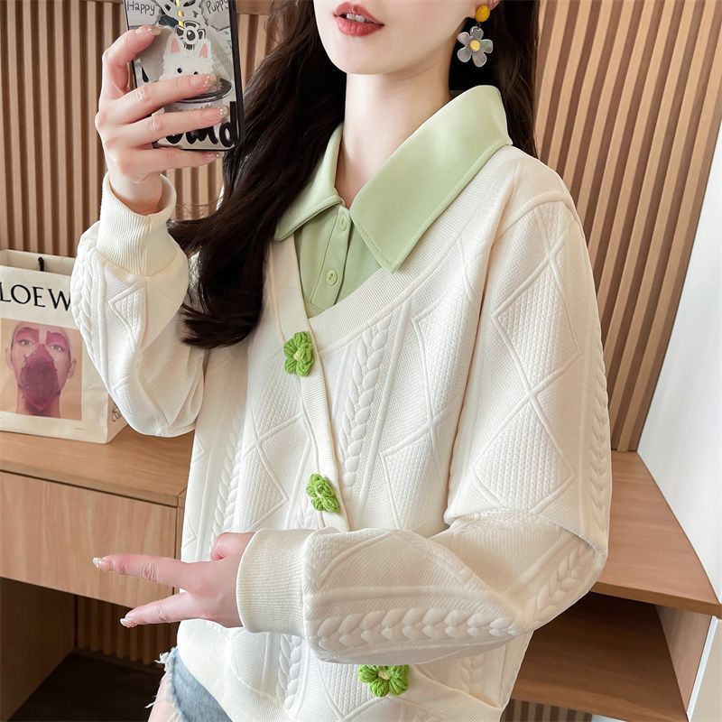 Plus Size Fake Two Pieces Sweater Women's Design Sense