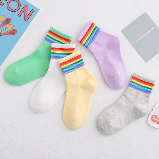 Spring And Summer Thin Cute Smiley Face Cotton Middle Tube Boys And Girls Fashion All-matching Socks